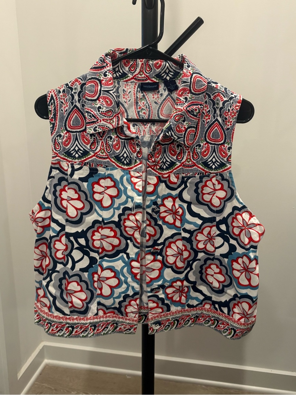 Westbound Women's Contrasting Print Vest 2 Pockets Sz L